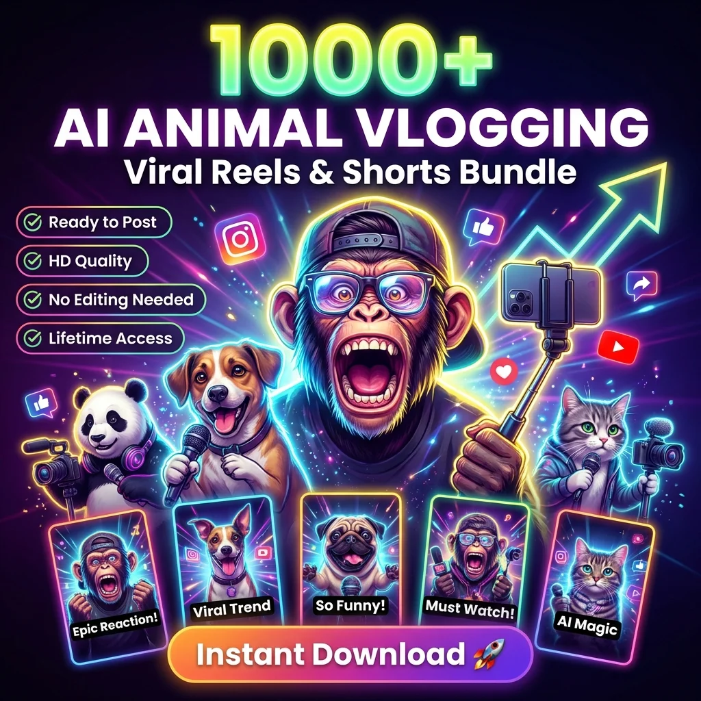 1000+ Viral Animal Reels Bundle – AI Vlogging Videos for Instagram & YouTube Shorts 1000+ Viral Animal Reels Bundle – AI Vlogging Videos for Instagram & YouTube Shorts